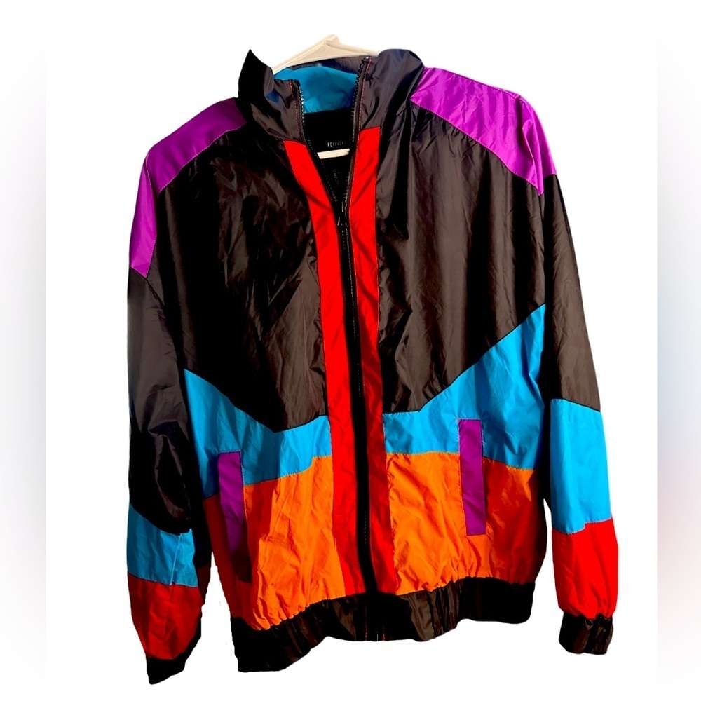 Forever 21 90s Vintage Style Zip Jacket Multicolor Black Size Small